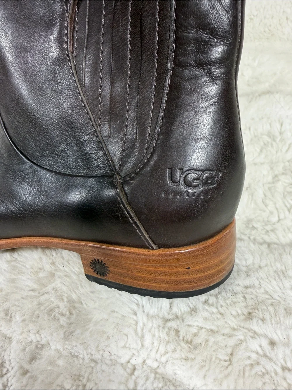 UGG Finnegan Brown Leather Zip Up Ankle Boot 1919 Women's Size 6